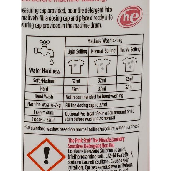 Pink Stuff Sensitive Miracle Laundry Detergent Gentle Non Bio 32.5 fl oz 960 ml - Picture 10 of 11